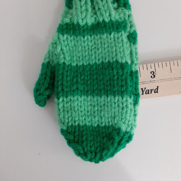 Vintage Handmade Crochet Mittens Kids M 2pc Green Stripe Winter Gloves - Picture 6 of 6